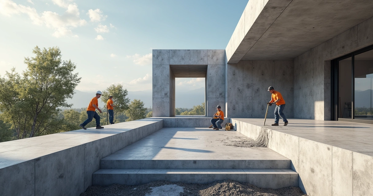 Paredes de alvenaria estrutural em obra com blocos de concreto, andaimes e trabalhadores realizando assentamento e grauteamento