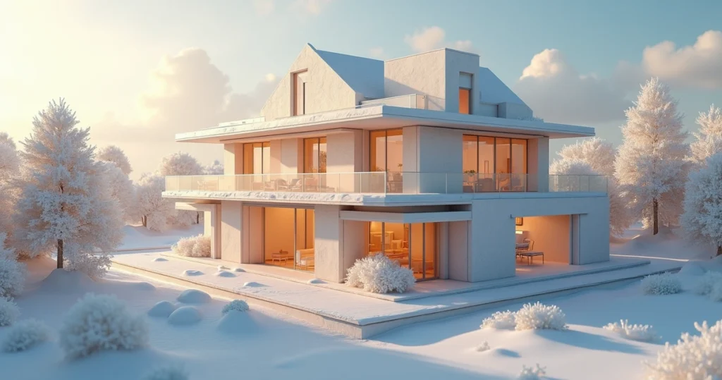 Modelagem 3D detalhada de edifício em construção com elementos digitais sobrepostos mostrando planejamento e colaboração