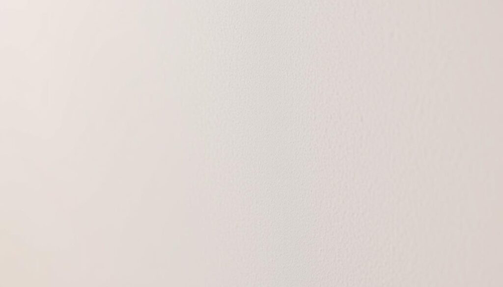 A meticulously detailed close-up shot of the corner of a freshly installed drywall panel, showcasing the smooth, seamless texture of the joint compound finish. Soft, even lighting from the side accentuates the subtle undulations and shadows, creating a sense of depth and materiality. The camera angle is slightly elevated, allowing the viewer to appreciate the precision and care taken during the drywall installation process. The overall mood is one of focus, craftsmanship, and attention to detail, perfectly complementing the "Dicas e Cuidados Durante a Instalação" section of the DIY article.