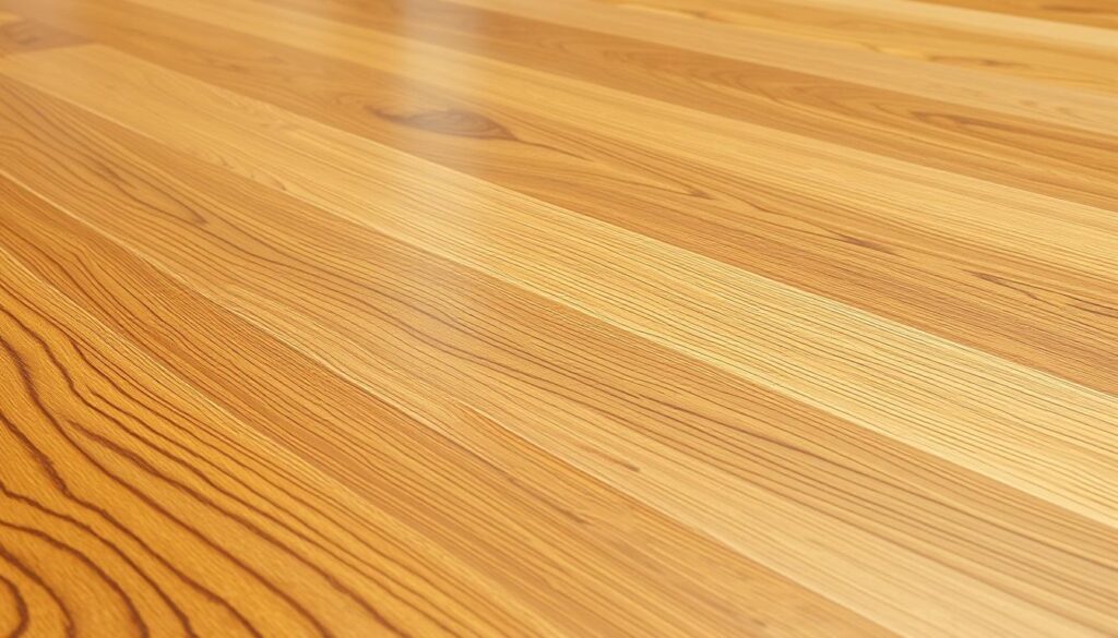 A well-lit, highly-detailed close-up shot of a flawlessly installed laminate floor. The surface gleams with a smooth, seamless finish, reflecting the warm lighting above. Intricate wood grain patterns create a rich, natural aesthetic. Meticulous attention to edge alignment and tight seams between planks, creating a harmonious, cohesive visual. The floor's pristine condition conveys a sense of care, precision, and craftsmanship. A slight low angle highlights the floor's even, level surface, emphasizing the perfect installation. Subtle shadows and highlights accentuate the dimensional textures, making the wood appear tangible and inviting.