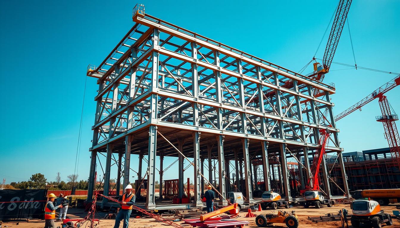 Instalação de Estruturas Metálicas: planos de montagem e segurança em obra.